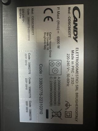 Placa inducción Candy CIDSCS633TT