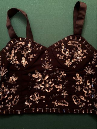 Top fiesta Zara lentejuelas negro/dorado