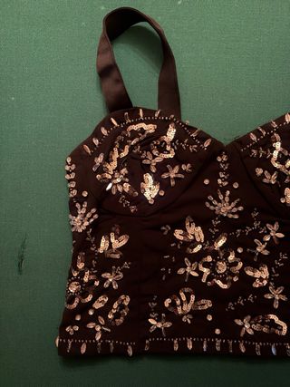 Top fiesta Zara lentejuelas negro/dorado