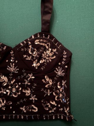 Top fiesta Zara lentejuelas negro/dorado