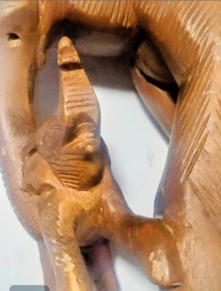 Escultura de teca: Elefante con cría