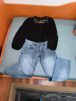 Conjunto camisa con Bordado y Pantalón Vaquero