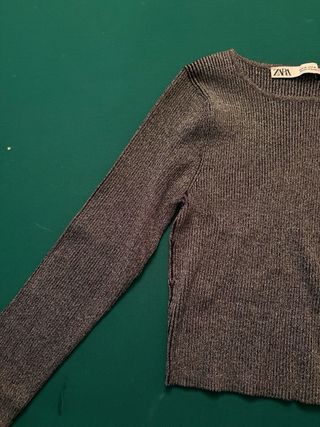 Jersey Zara Fiesta Gris Plateado Talla M