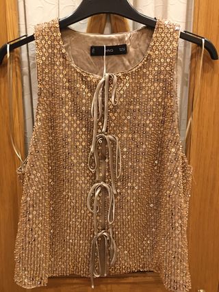 Top Mango lentejuelas dorado talla S