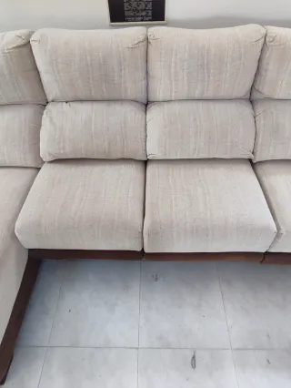 Sofá chaise longue tela beige y marrón