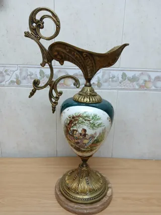 Jarrón Bronce y Porcelana Decorado