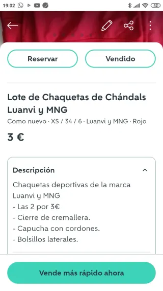 Lote 2 Chaquetas Chándal Luanvi Rojas