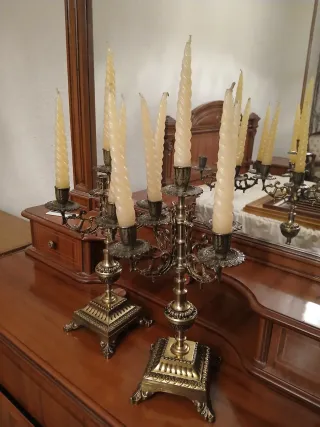 Pareja Candelabros Vintage Latón