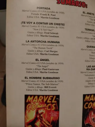 Marvel facsímil.  Marvel cómics # 1
