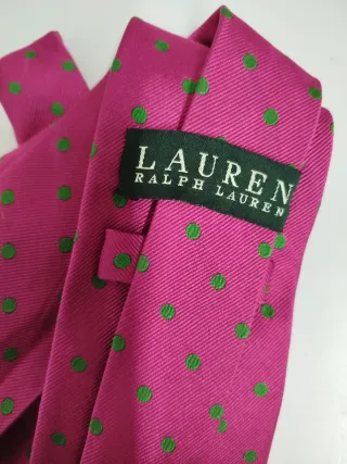 Corbata Ralph Lauren Lunares Verde Rosa Seda