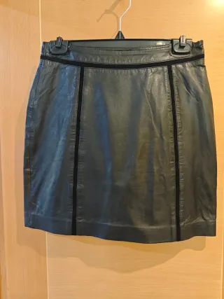 Falda Mango Piel auténtica Negra Talla 36