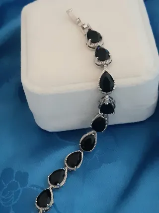 Pulsera Plata 925 con Piedras Negras