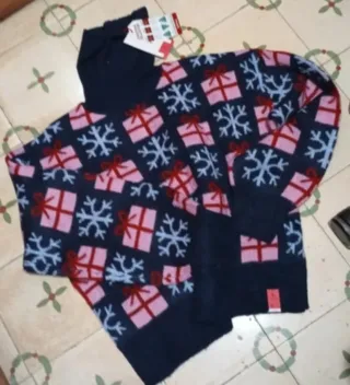 Jersey Navidad Talla L Regalos y Copos Nieve