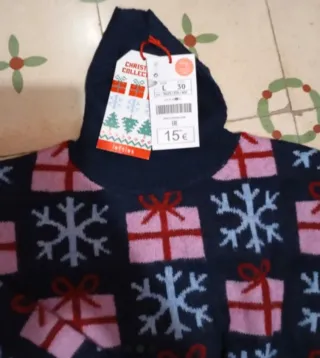 Jersey Navidad Talla L Regalos y Copos Nieve