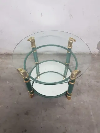 Mesa auxiliar cristal y metal verde/dorado