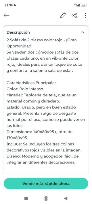 Dos sofá de 2 plazas rojo