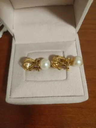 Pendientes Oro, Perlas y Circonitas