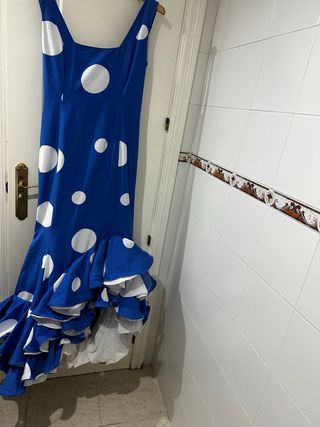 Vestido Flamenca Lunares Azul y Blanco