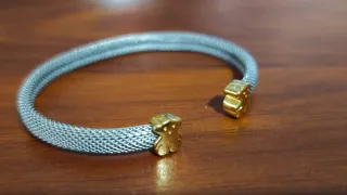 Pulsera Pandora Oso Dorado y Malla Plateada