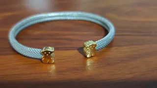 Pulsera Pandora Oso Dorado y Malla Plateada