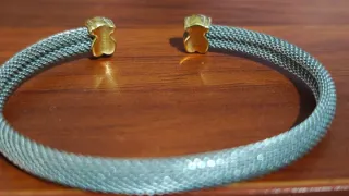 Pulsera Pandora Oso Dorado y Malla Plateada