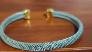 Pulsera Pandora Oso Dorado y Malla Plateada