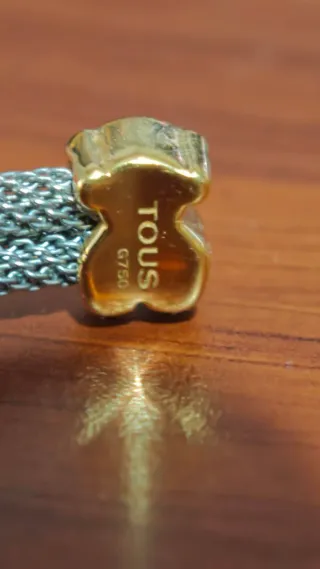 Pulsera Pandora Oso Dorado y Malla Plateada
