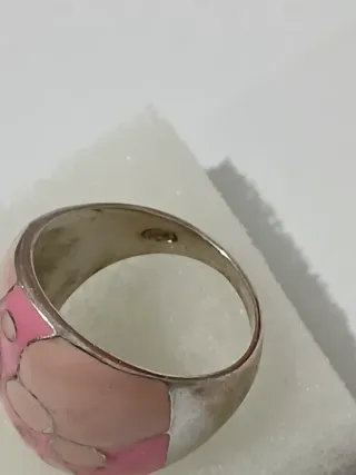 Anel Prata 925 Pintado à Mão Rosa