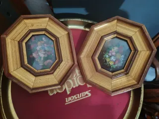 Coppia Quadretti Floreali Ottagonali