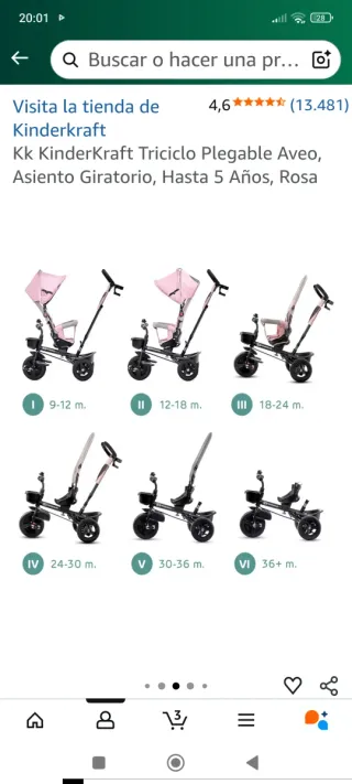 Triciclo Plegable KinderKraft Aveo Rosa bici evolu