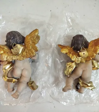 Set 2 ángeles músicos pared resina 16x12x7cm.