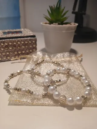 Pack de 3 pulseras blanco & dorado - hecho a mano