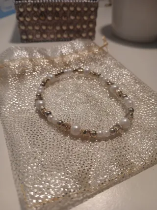 Pack de 3 pulseras blanco & dorado - hecho a mano