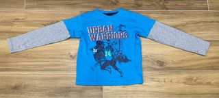 Maglietta bambino azzurra grigia 100% cotone 8-9y