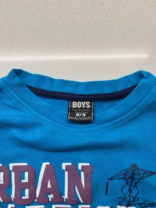 Maglietta bambino azzurra grigia 100% cotone 8-9y