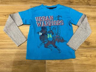 Maglietta bambino azzurra grigia 100% cotone 8-9y