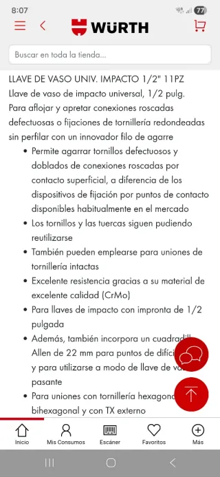 Juego vasos impacto Wurth tornillos dañados