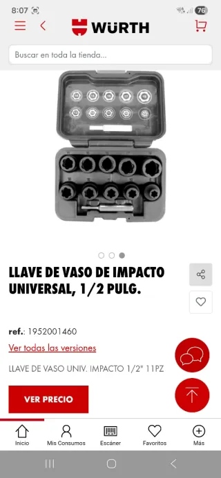 Juego vasos impacto Wurth tornillos dañados