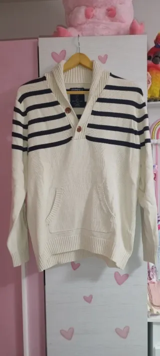 Jersey rayas azul y blanco crema hombre