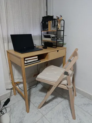 Silla plegable madera de haya con cojín beige
