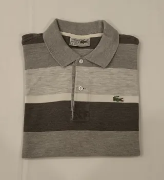 Polo Lacoste Rayas Gris y Blanco Talla S
