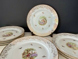 🇫🇷 Limoges 12 Platos Llanos Porcelana