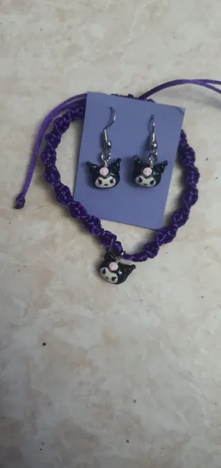 Conjunto Kuromi: Pulsera y Pendientes