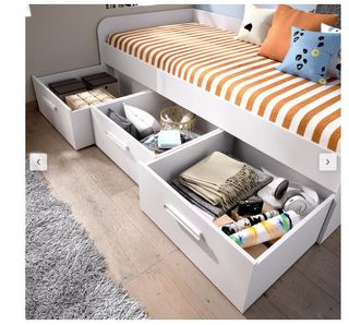 Cama nido + somier de lamas con 3 cajones blanco
