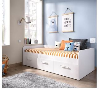 Cama nido + somier de lamas con 3 cajones blanco