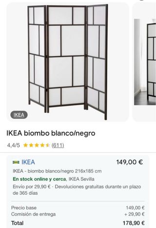 Biombo Ikea Blanco/Negro 216x185cm