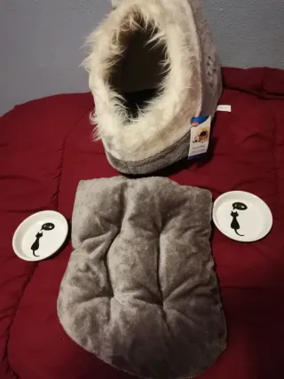 Cueva para gatos + 2 platos cerámica