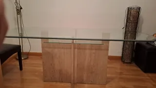 Mesa salón cristal y mármol