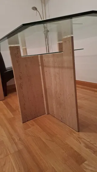 Mesa salón cristal y mármol