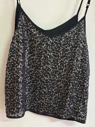 Top tirantes lentejuelas negro y plata